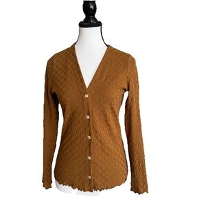 Madewell V Neck Checkerboard Cardigan XXS Sepia Brown 100% Cotton Y2K Acadamia